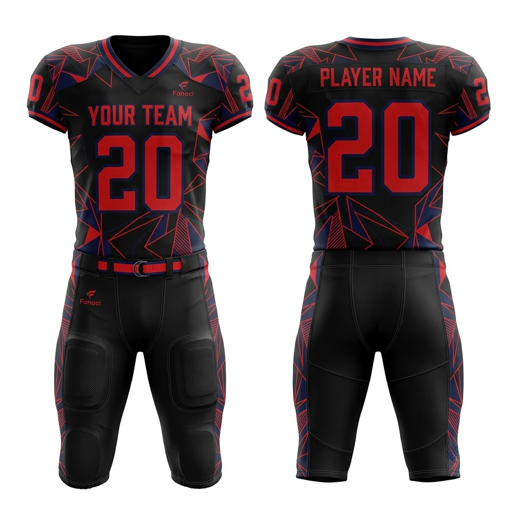 Custom Black & Red American Football Uniform – Personalized Jersey & Pants Team Kit